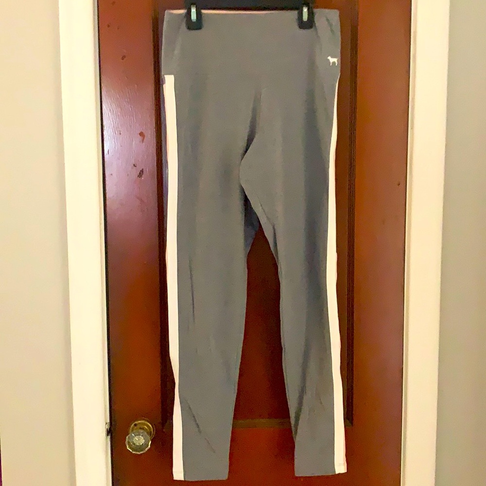 Gray with pink and white stripe yoga pants
